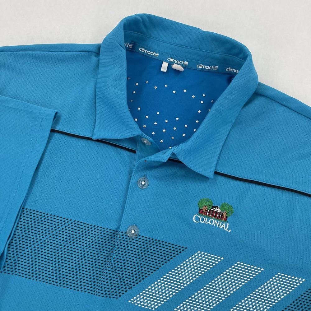 Adidas Climacool Polo Shirt Mens XL Blue Colonial Country Club Golf Logo
